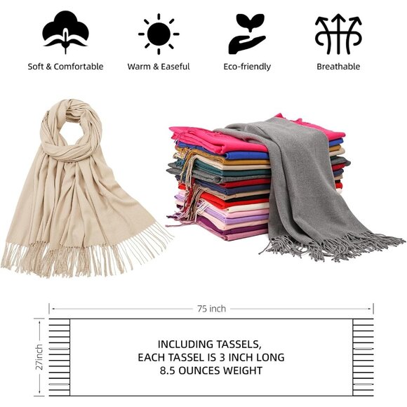 ⚡Women's Beige Pashmina Shawls Evening Dress Bridesmaid Winter Warm Long Scarf - Picture 5 of 6